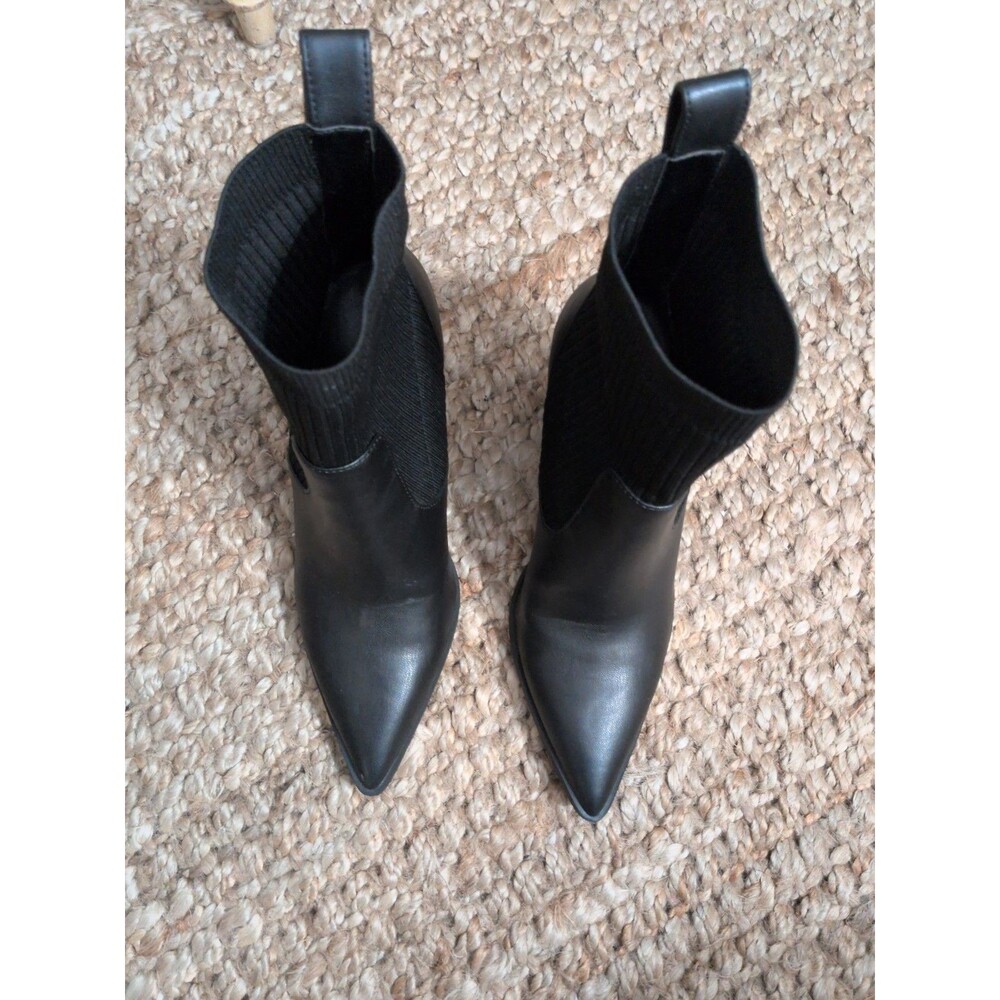 Open Edit Rafael Black Vegan Leather Stretch Block Boots Booties Size 8.5